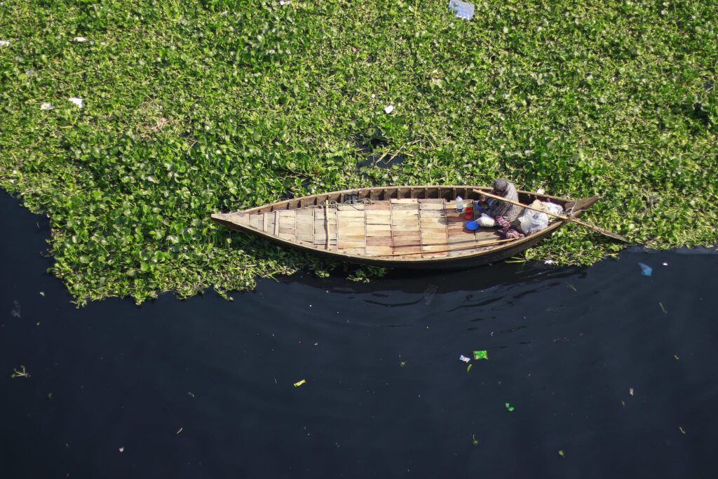 Person Rowing a Wooden Boat
